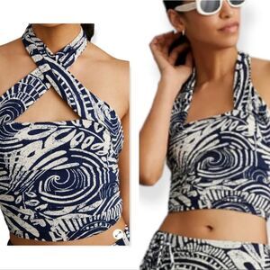 Anthropologie Floral Blue Halter Top NEW, Medium